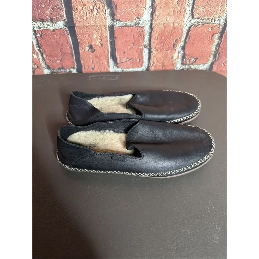 UGG Elodie Women’s Black Leather Slip On Loafers #1020235 - Size 6